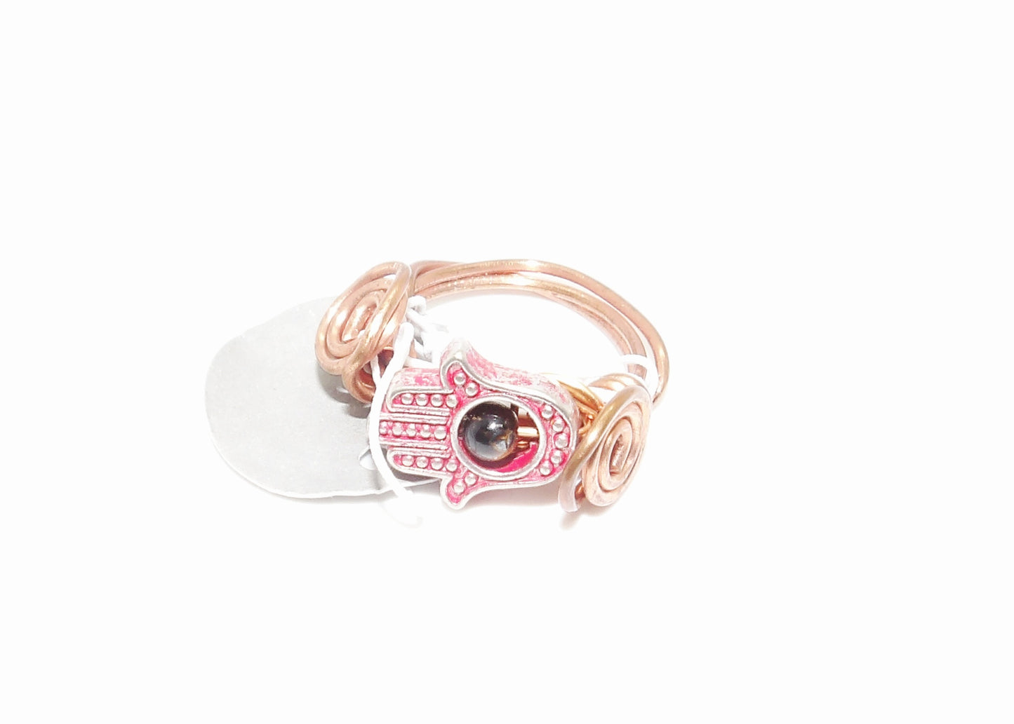 Hand of Hamsa with Tigers Eye (Pink)Size 6