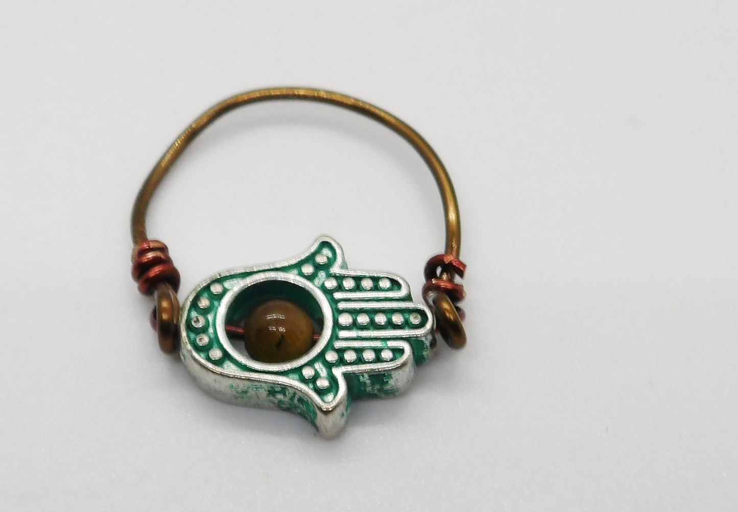 Hand of Hamsa with Tigers Eye (Green) Size 7