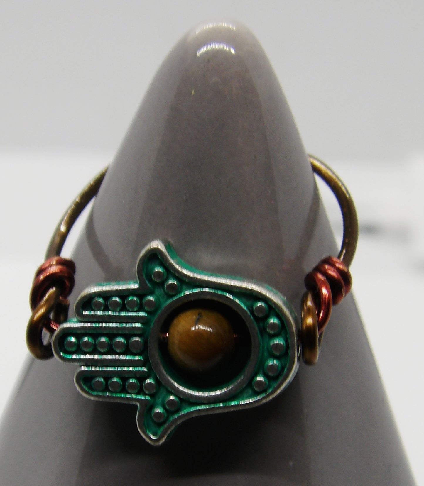 Hand of Hamsa with Tigers Eye (Green) Size 7