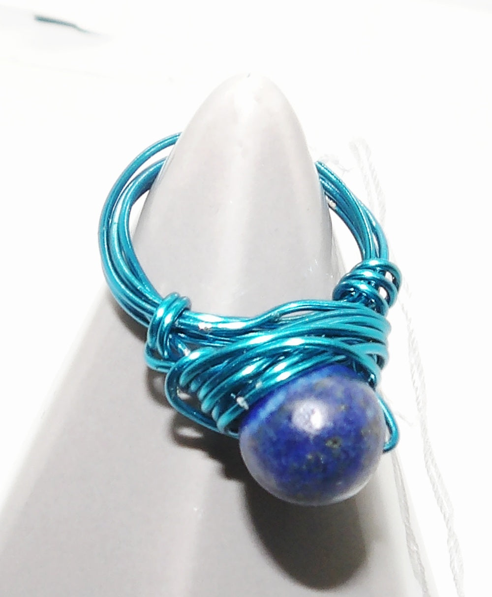 Blue Wire Wrapped Ring
