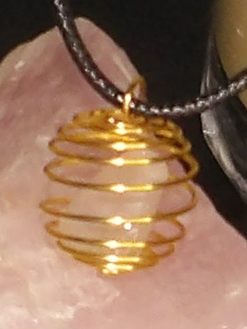 Gold Cage Clear Quartz on Cord Necklace