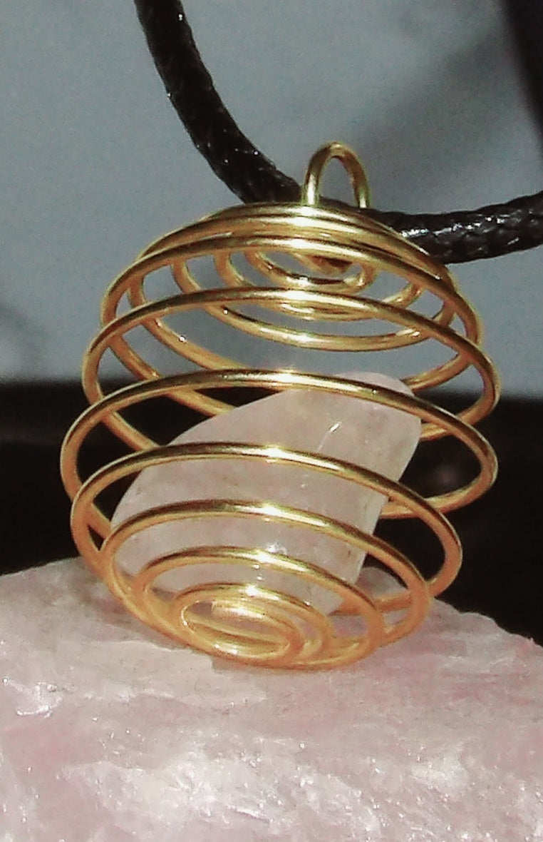 Gold Cage Clear Quartz on Cord Necklace