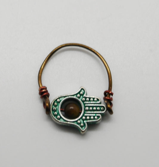 Hand of Hamsa with Tigers Eye (Green) Size 7