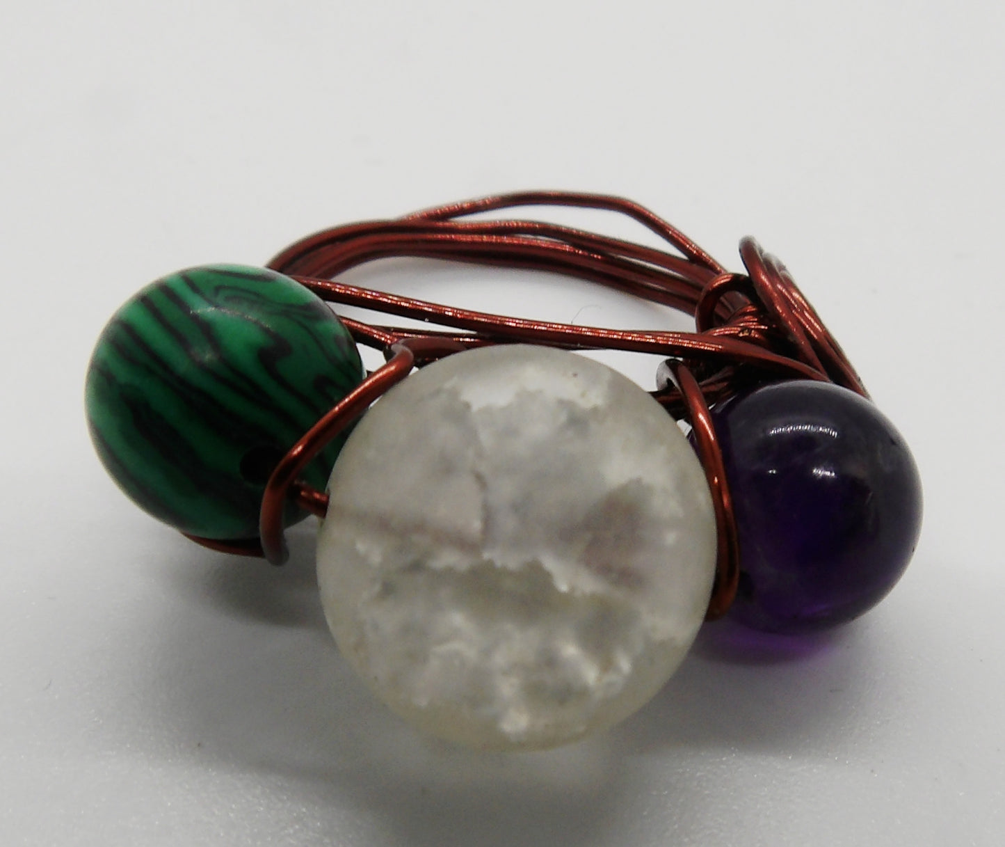 Quartz, Malachite, and Amethyst Ring Size 6