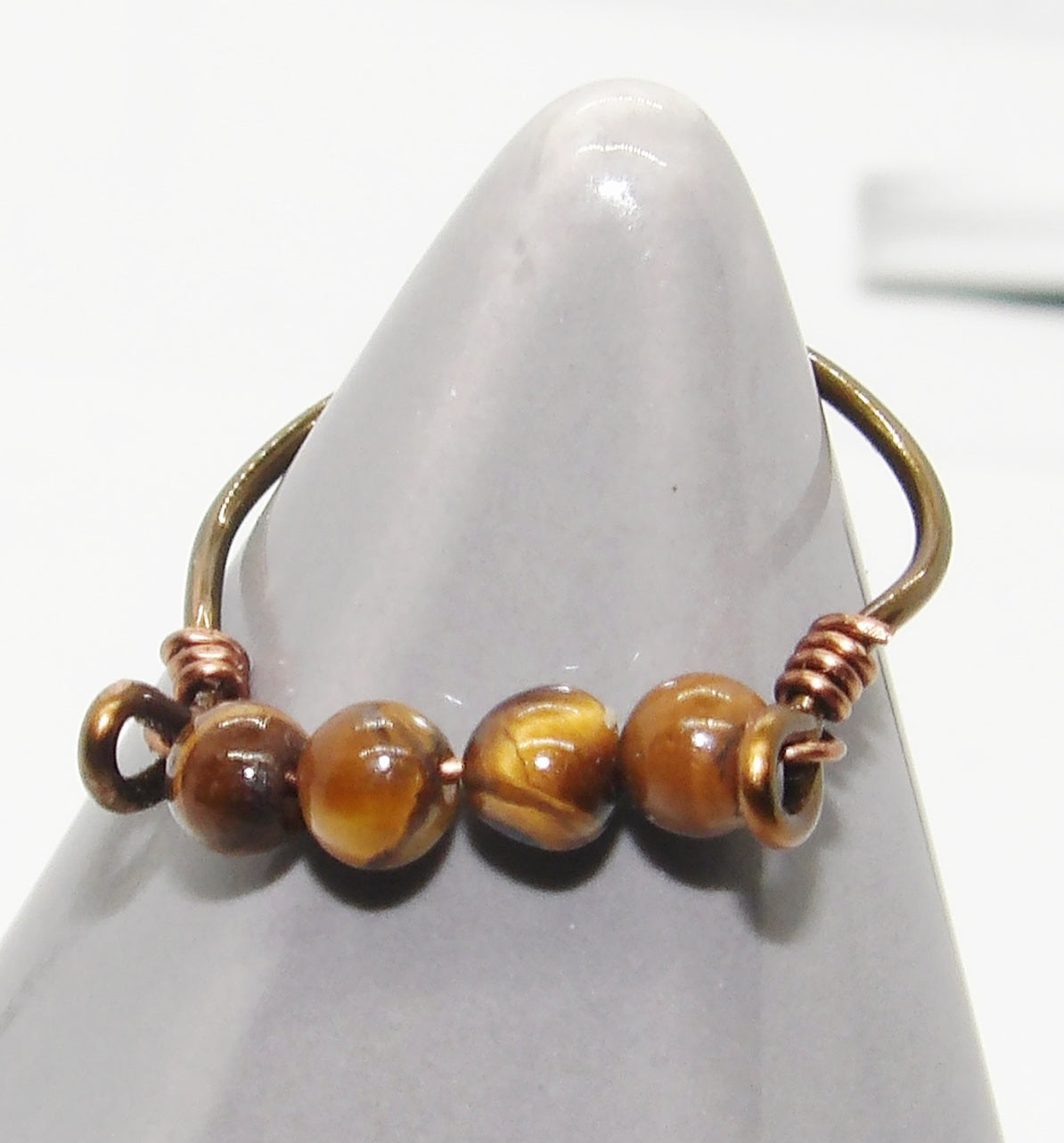 Tigers Eye Spinning Beads Ring Size 7