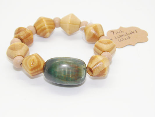 Large Barrel Labradorite with Wood Beads