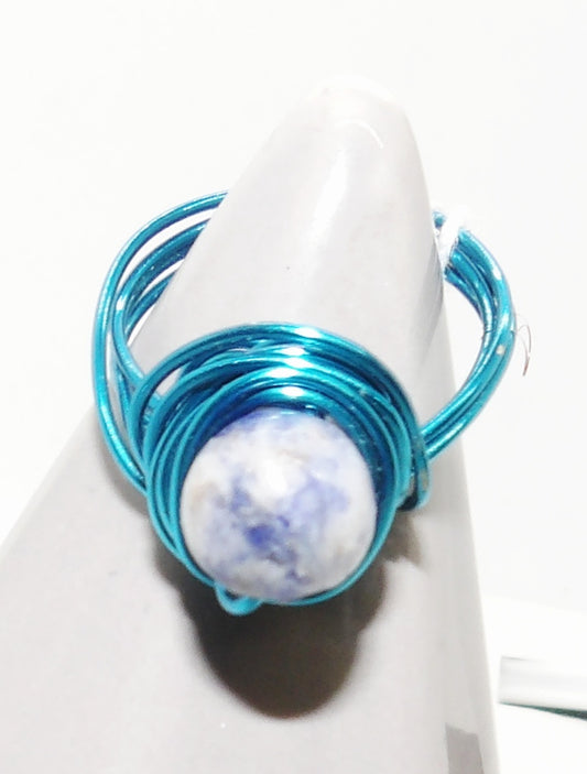 Blue Wire Wrapped Ring
