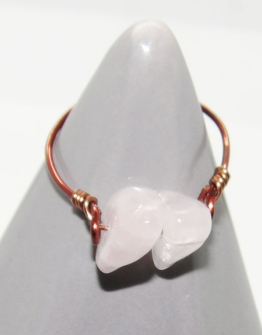 Rose Quartz Chip Bead Ring Size 7
