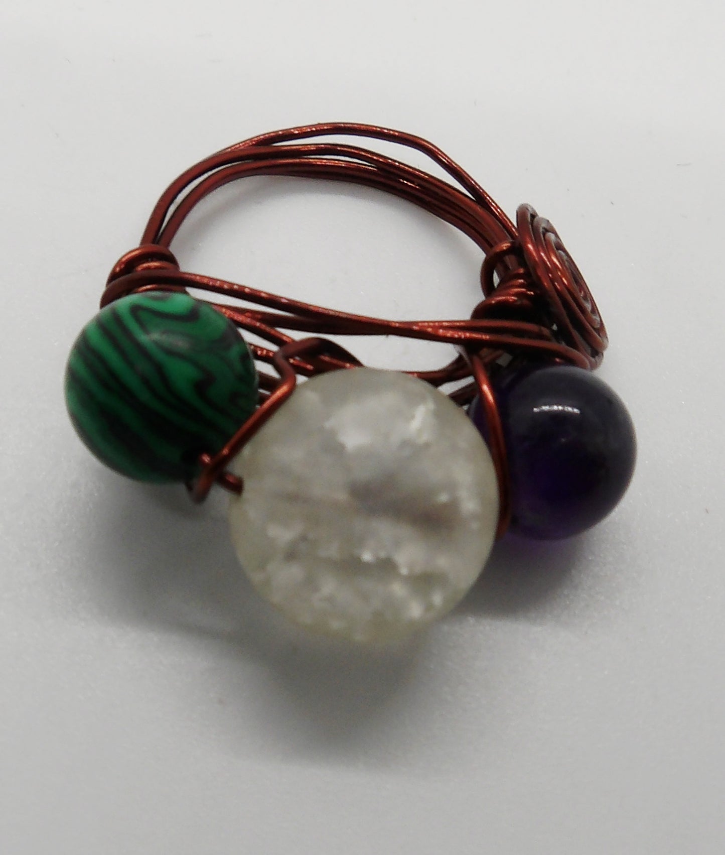 Quartz, Malachite, and Amethyst Ring Size 6