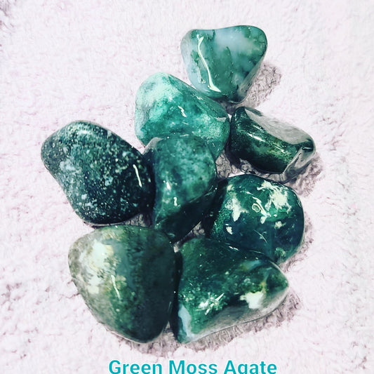 Green Moss Agate (Tumbled) Peace•Authenticity•Protection